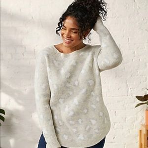 UpWest Leopard Curved Hem Crew Neck Sweater from Express